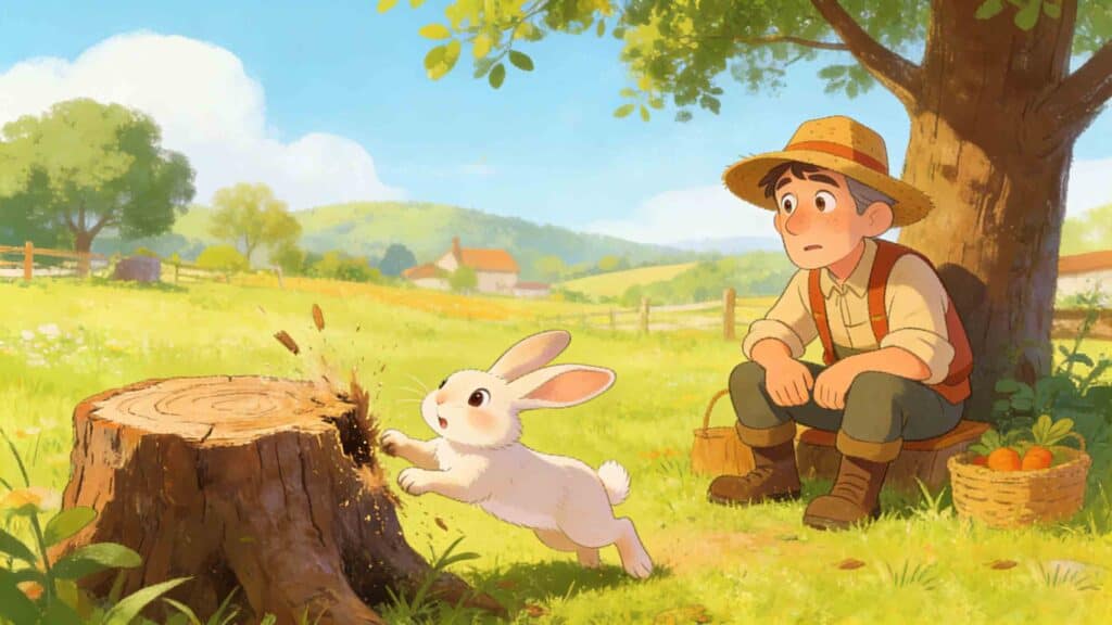 simple Chinese idioms for kids - shou zhu dai tu cartoon illustration）