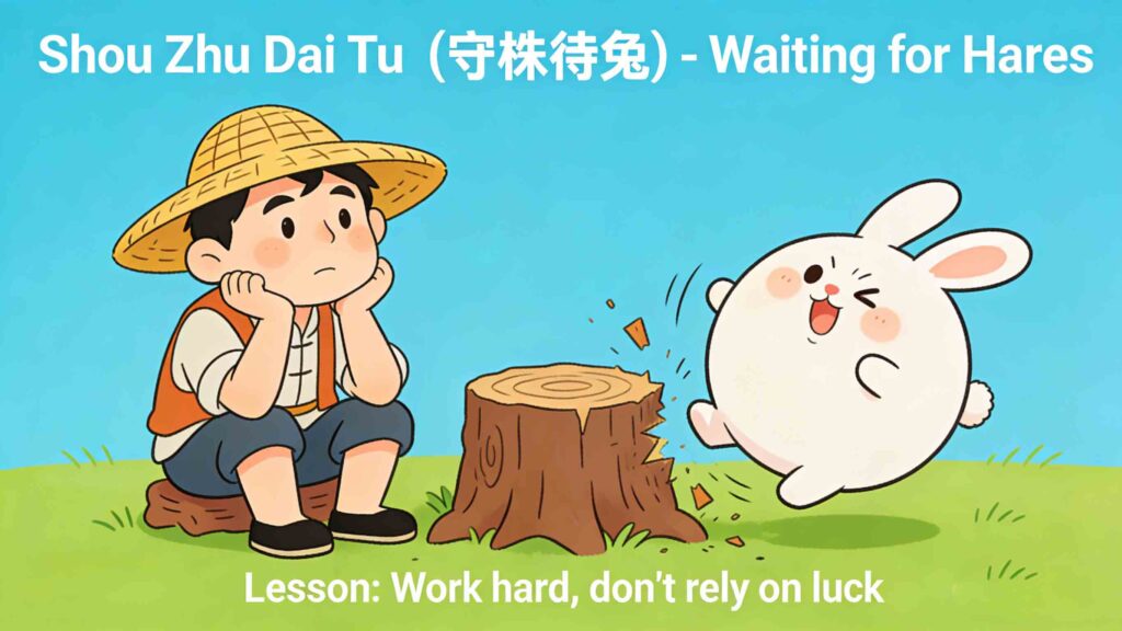 Shou Zhu Dai Tu common Chinese idiom for kids story illustration