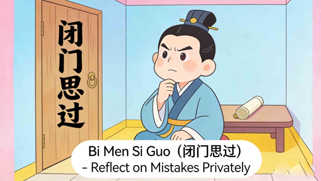 Bi Men Si Guo common Chinese idiom for kids illustration