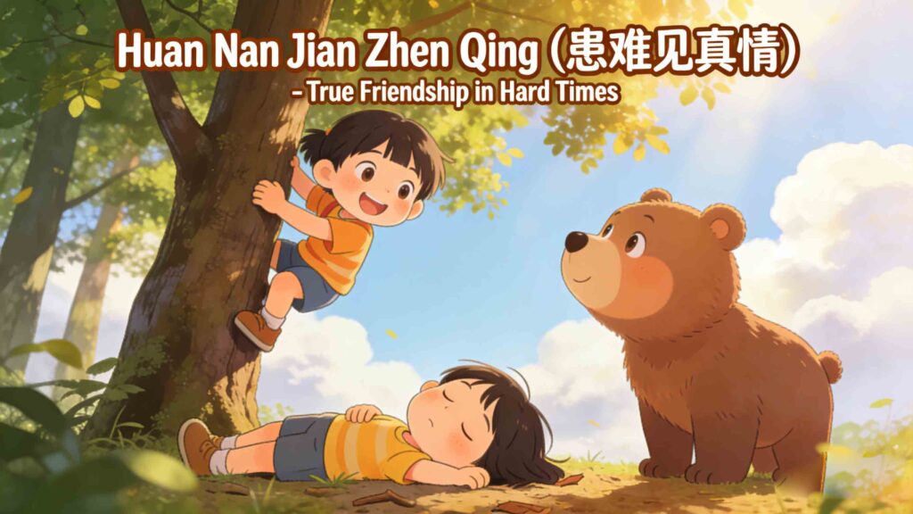 Huan Nan Jian Zhen Qing common Chinese idiom for kids illustration