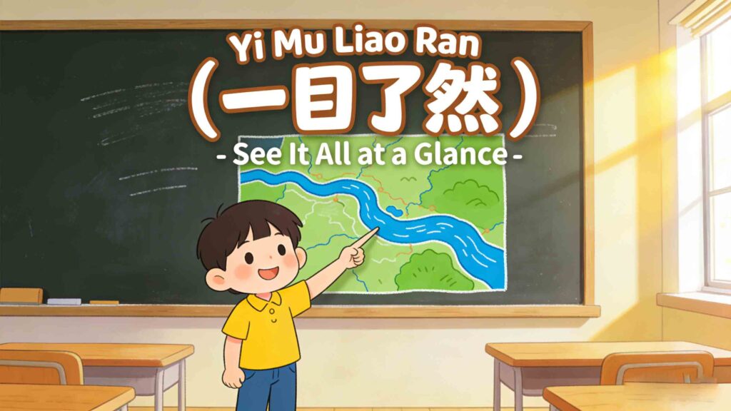 Yi Mu Liao Ran common Chinese idiom for kids illustration