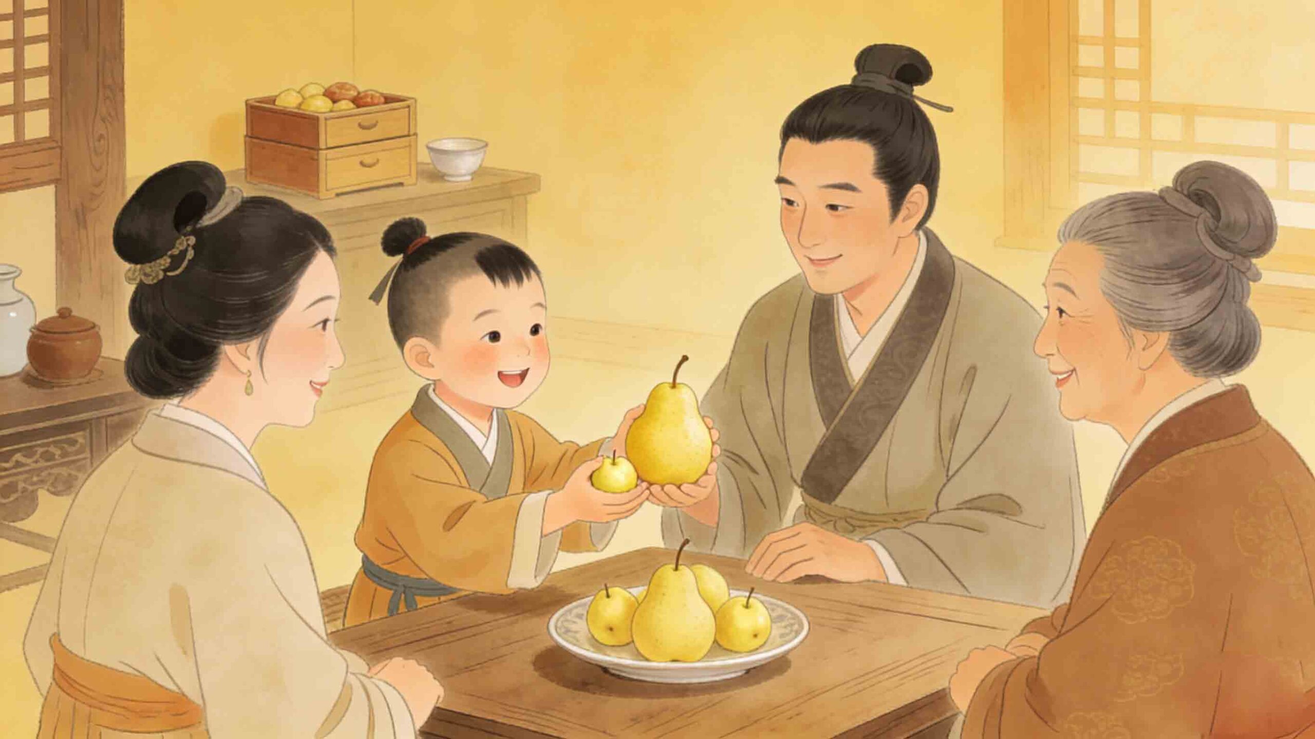 Kong Rong Offers the Pear - Chinese Mengxue Idiom Story Illustration