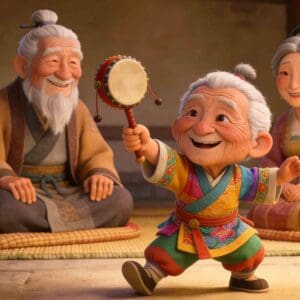 Lao Lai’s Colorful Clothes - Chinese Mengxue Idiom Story Illustration