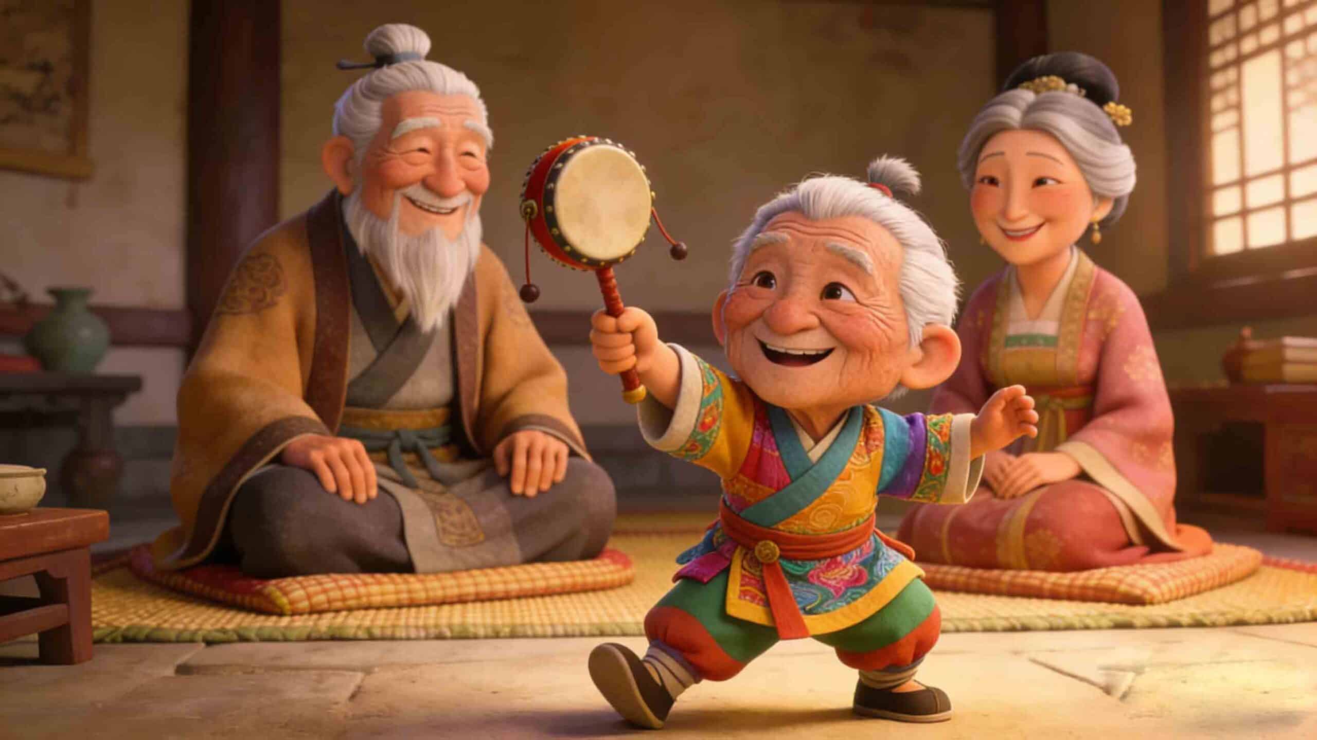 Lao Lai’s Colorful Clothes - Chinese Mengxue Idiom Story Illustration