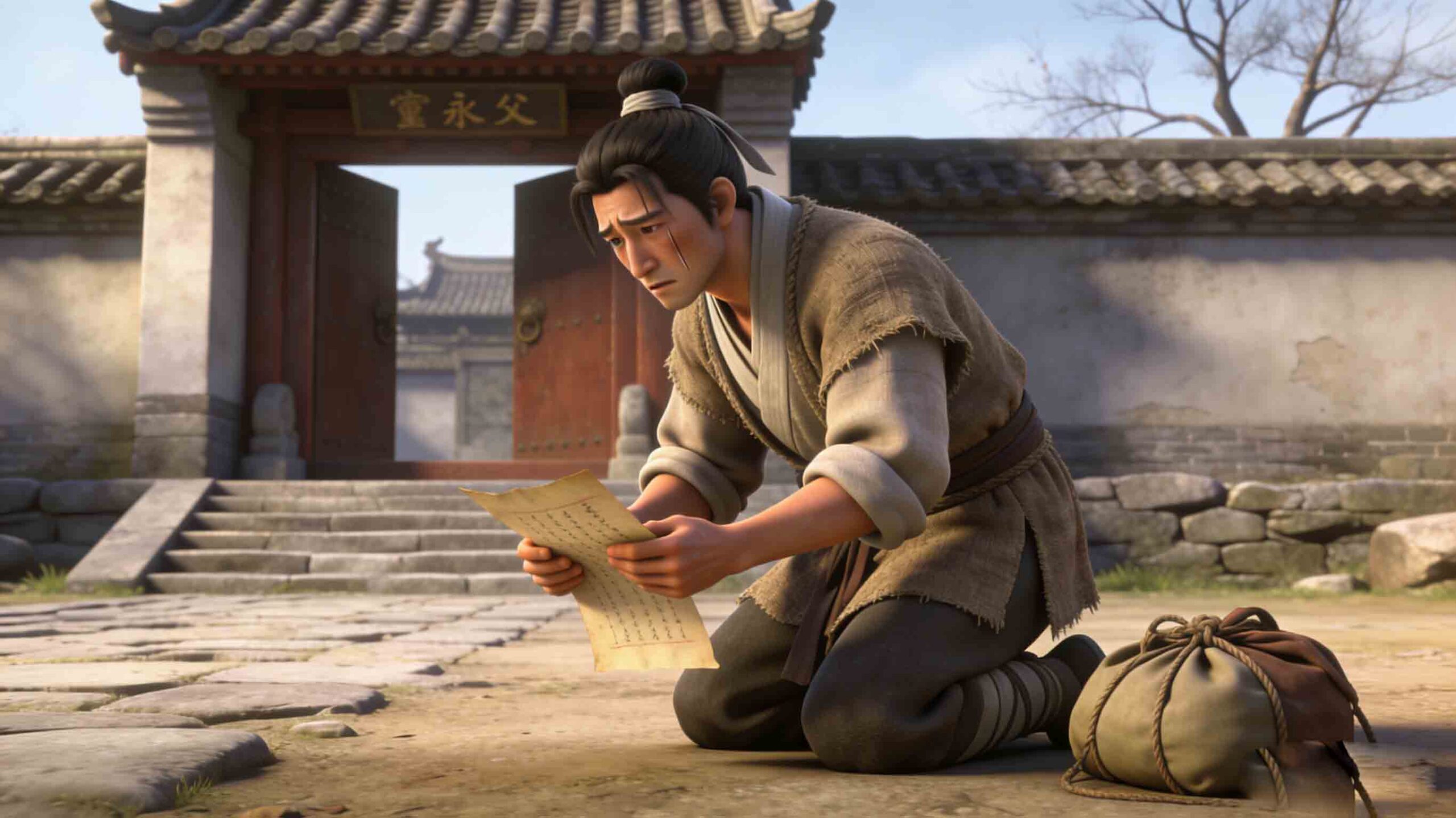 Dong Yong Sells Himself - Chinese Mengxue Idiom Story Illustration