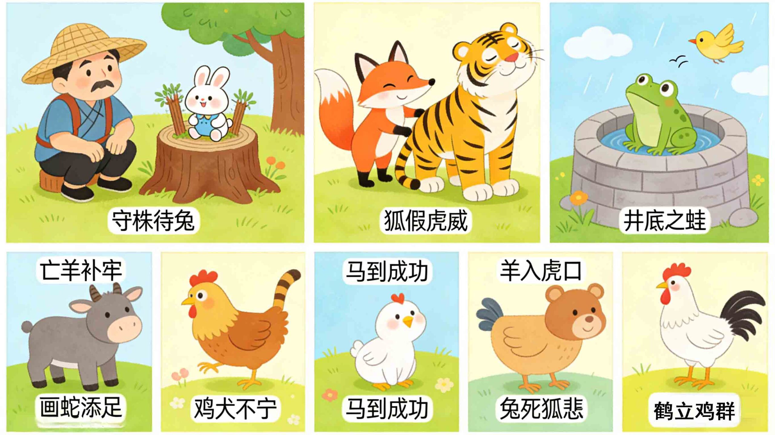 10 Chinese Animal Idiom Stories Printable Pack for Kids 3-10, Bilingual Learning