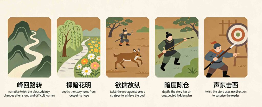Chinese idioms for narrative writing, storytelling with twists and depth