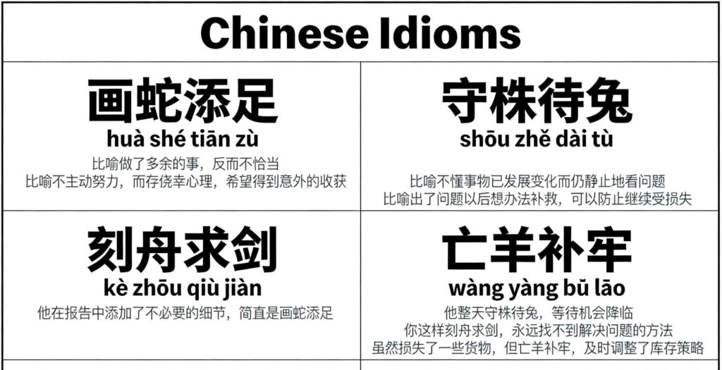 Chinese idioms printable PDF printed and annotated in a notebook