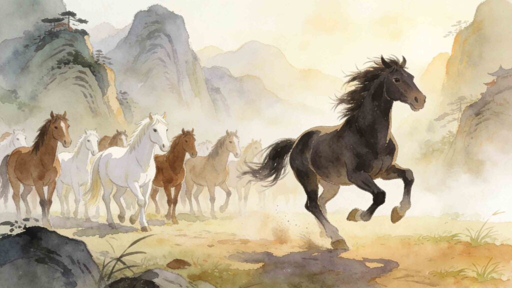 Children's Educational Illustration for the Idiom "Hai Qun Zhi Ma"