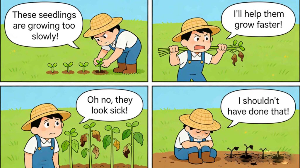 Chinese idioms comic strip for students, fun 4-panel cartoon story