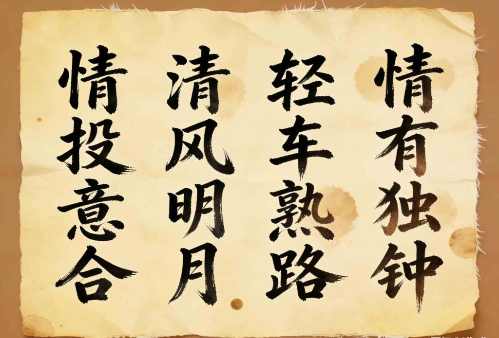 Four-character idioms with the word 'qing' handwritten cards for Chinese learning