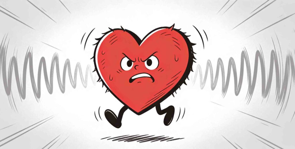 Horizontal illustration of a heart jumping up and down, representing anxiety