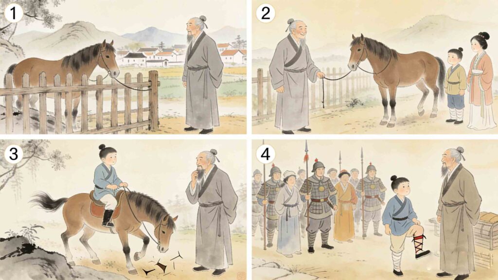 What are famous Chinese sayings - illustration of the classic Sai Weng Shi Ma proverb story