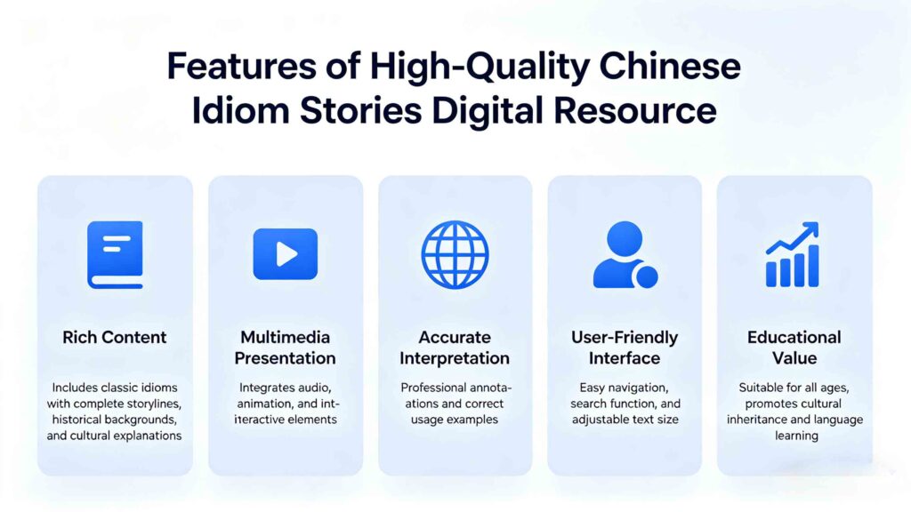 high-quality chinese idiom stories digital resource features
