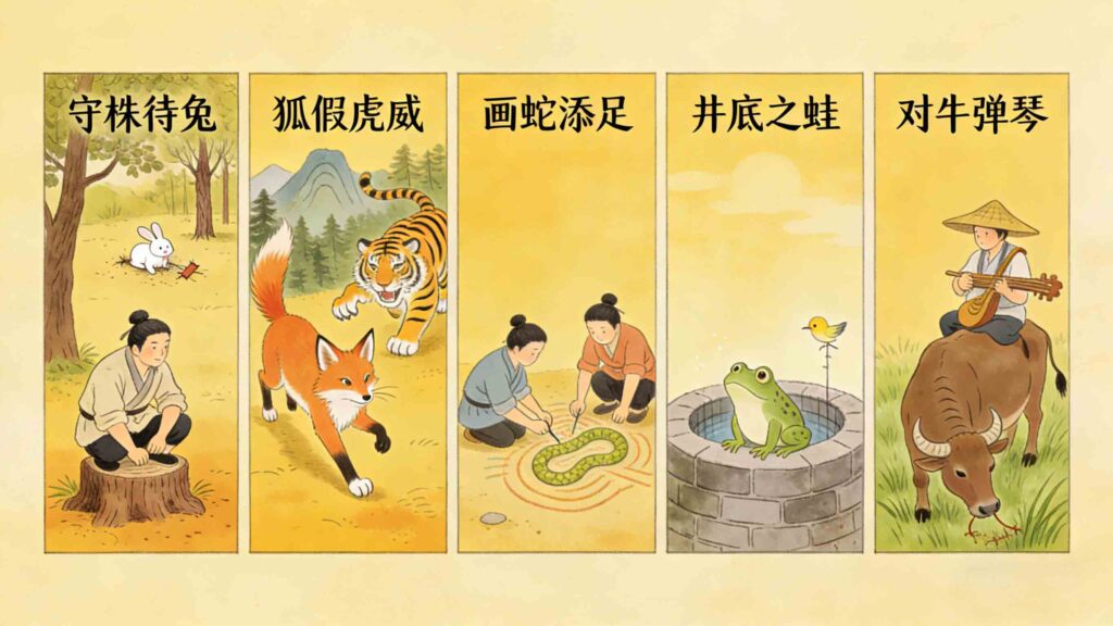 Chinese idioms with stories - 5 classic chengyu tales with pinyin and meanings