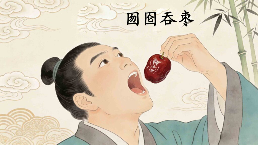 hu lun tun zao mean - classic Chinese idiom swallow jujube whole