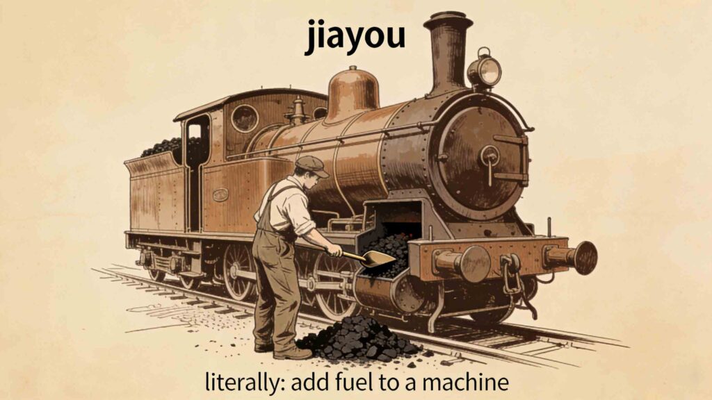 What does jiayou literally mean - add fuel to a machine
